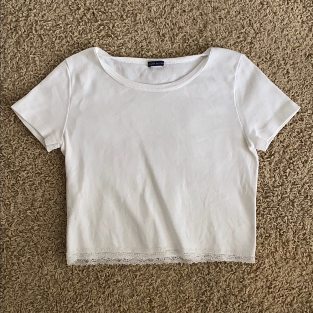 Brandy Melville White Lace Trim Crop Top